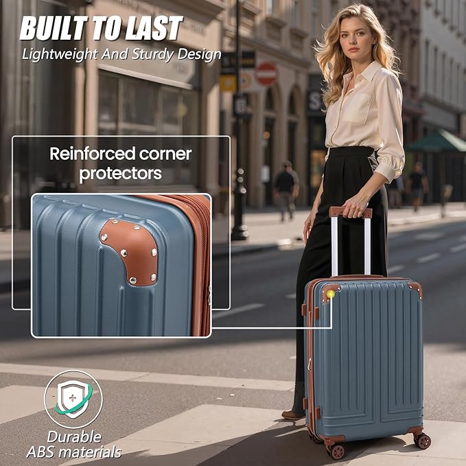KUNEL Expandable 5 Piece Luggage Sets with Detachable Spinner Wheels and TSA Lock, Unisex Hardside ABS Suitcase Set, Hardshell Lightweight Waterproof Travel Hard Case Suitcases with Wheels, Iceblue