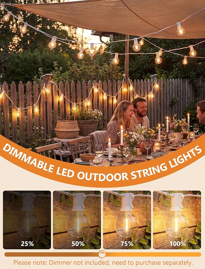GOOTHY LED Outdoor String Lights Waterproof, 50Ft G40 Globe Patio Light Plug in with 52 Shatterproof Bulbs, Hanging Outdoor Lights for Backyard Garden Bistro Balcony Party Wedding Decor, White Wire