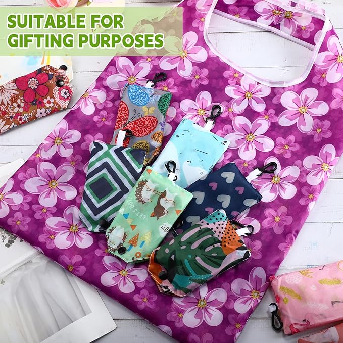 Paterr 24 Pcs Foldable Reusable Shopping Bag Recycle Travel Grocery Bag Fold to Pocket Tote Bulk for Daily Supplies Load
