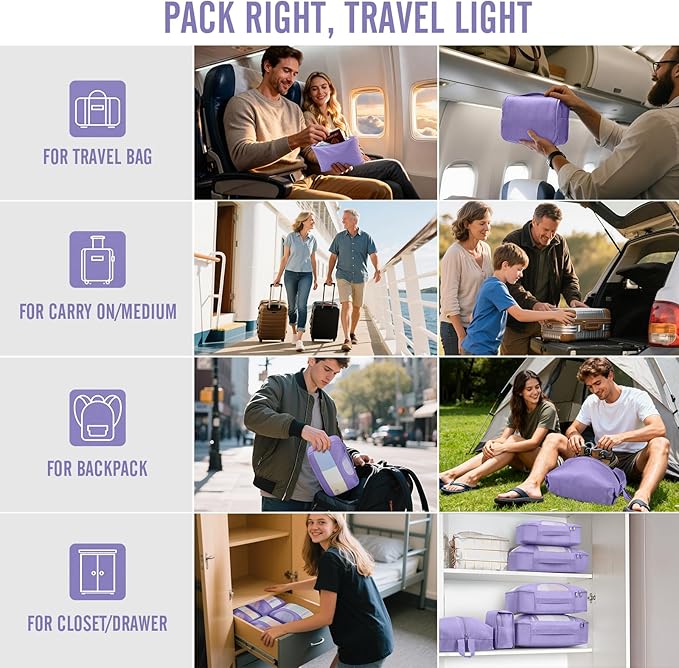 Veken 10 Set Packing Cubes for Travel Essential, Suitcase Organizer Bags in 4 Sizes, Carry-On Luggage Accessories with Large Laundry & Hanging Toiletry Bag, Must-Have for Airplane, Road Trip & Camping