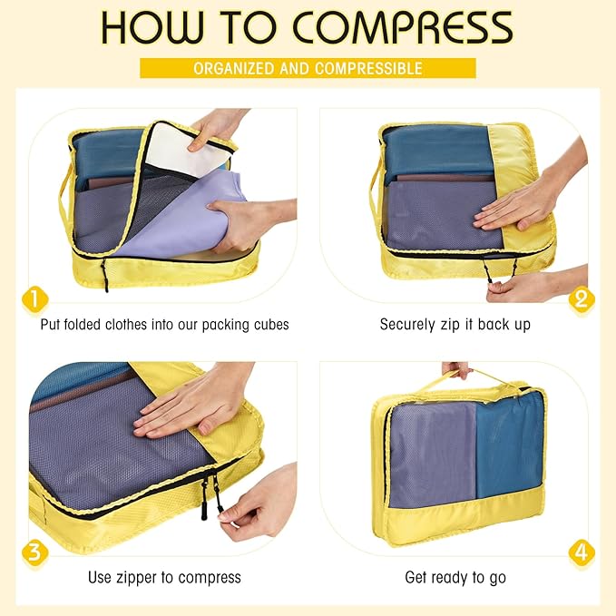5 Pcs Packing Cubes for Suitcase Large Travel Cubes Carry on Luggage Organizer Bags for Clothes Accessories(M,Yellow)