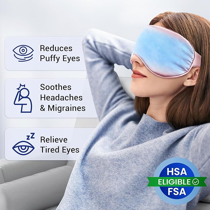 Self Care Gifts for Women: Cooling Eye Mask for Eye Care - Fsa Eligible Items Migraines Headache Relief Ice Pack Mask Products - Cold Compress for Puffy Eyes - Relaxing Mothers Day Gifts (Pink)