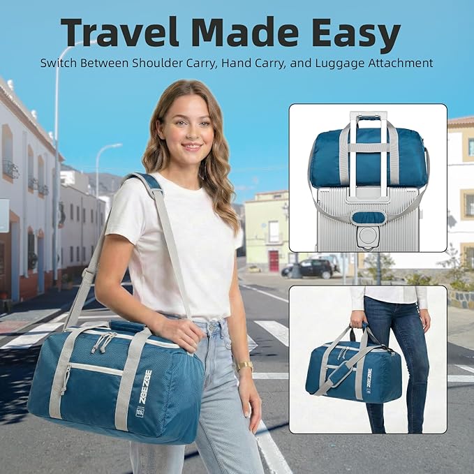 Foldable Travel Duffel Bag, Lightweight & Easy to Carry Water-Repellent Duffle Bag - 2-Way Zipper & Interior Pouch, Ideal for Weekend Trips, Daily Use,Camping，Sports