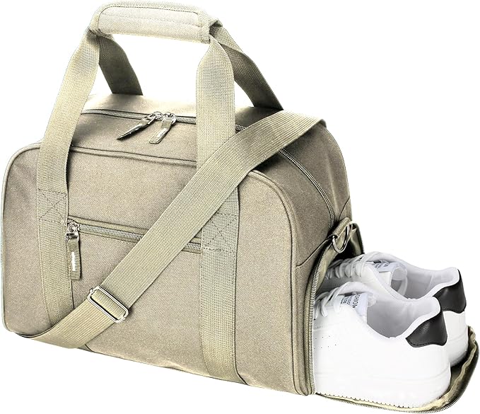 SeaRock 14 inch Small Gym Bag for Men & Women, Mini Duffle Bag with Shoe Compartment, Carry On Duffel Bag for Travel Sports, Khaki