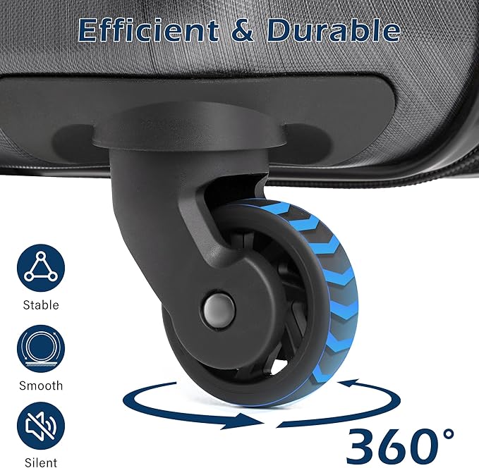 Coolife Medium Checked Luggage Hardside PC+ABS Suitcase with TSA Lock, Lightweight Rolling Carry On with Spinner Wheels(Charcoal, 24in)