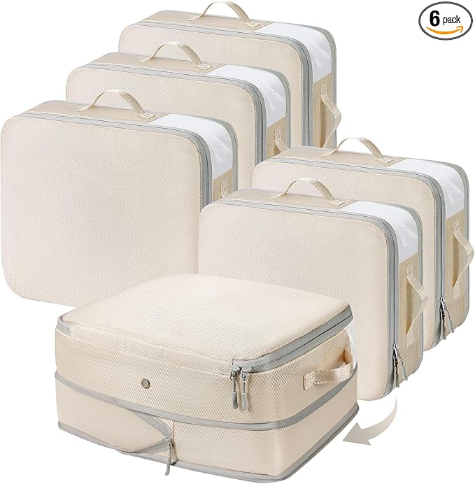 DIMJ Clothes Storage Bag 6 Pack, 19L Compression Storage Bags for Blanket, Sweater, Jacket, Closet, Sheet Storage Organizer with Window Handle, Compression Packing Cubes Space Saver Bags with Zipper