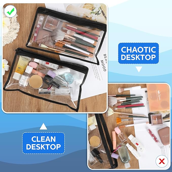 Outus 8 Pcs Clear Zipper Pouches Pencil Pouches PVC Makeup Pouch Envelopes Folder Storage Multi Purpose Pouch Document File Organization Bags, Office Supplies (Black Edging,11.5 x 7 Inches)