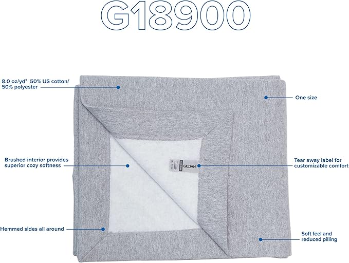Gildan Heavy Blend Fleece Blanket, Style G18900, Sport Grey, 50" x 60"