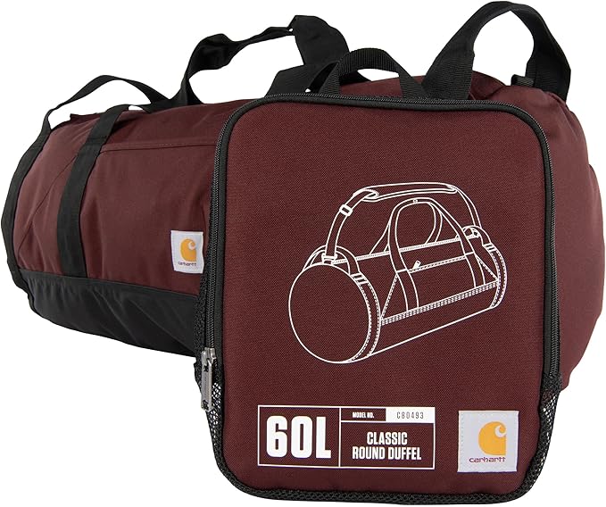 Carhartt Classic Round Duffel with Utility Pouch, Heavy-Duty, Water-Resistant Packable Gear Bag for Jobsite, Gym, and Travel