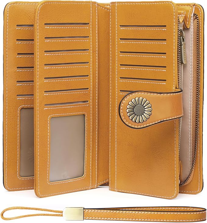 SENDEFN Wallets for Women Leather Credit Card Holder with RFID Blocking Large Capacity Wristlet | with RFID Blocking, Large Capacity, Wristlet, with RFID Blocking, Large Capacity, Wristlet