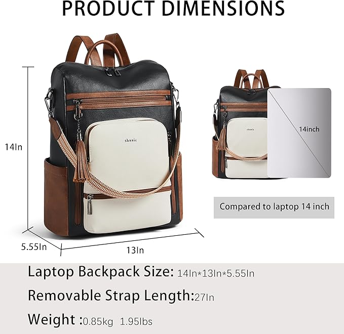 Shrrie Vegan Leather Laptop Backpack for Women 15.6 inch Work Backpack Fashion Travel Backpack Purse for Business College
