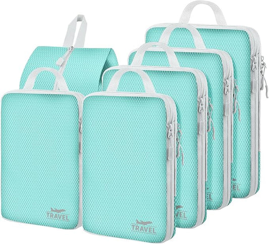 6 Set Compression Packing Cubes, Suitcase Organizer, Lightweight Travel Essentials, Compression Bags For Travel Accessories Luggage Storage Set (6Pcs, Blue)
