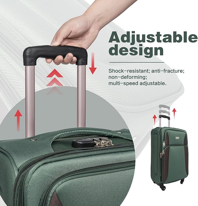 4 Piece Softshell Expandable Luggage Sets, Lightweight Travel Suitcase Set with Lock and 360°Swivel Spinner Wheels, Durable Softside Luggage, 20 in/24 in/28 in/32 in, Dark Green