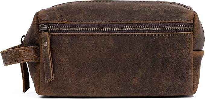 KomalC Travel Toiletry Bag – Premium Leather Dopp Kit for Men & Women with Water-Resistant Lining & Spacious Zippered Organizer
