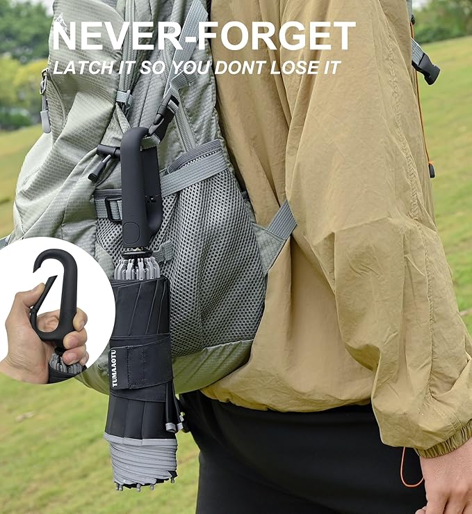 QWB TUMAAOTU Inverted Umbrella with Carabiner Handle, Compact Wind Proof Umbrellas For Rain and Sun Protection, Portable Reverse Folding Umbrella, Car Umbrella for Women Men, 10 Ribs