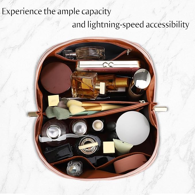 Large Capacity Travel Cosmetic Bag - Portable Makeup Bags for Women Waterproof PU Leather Checkered Makeup Organizer Bag with Dividers and Handle,Toiletry Bag for Cosmetics