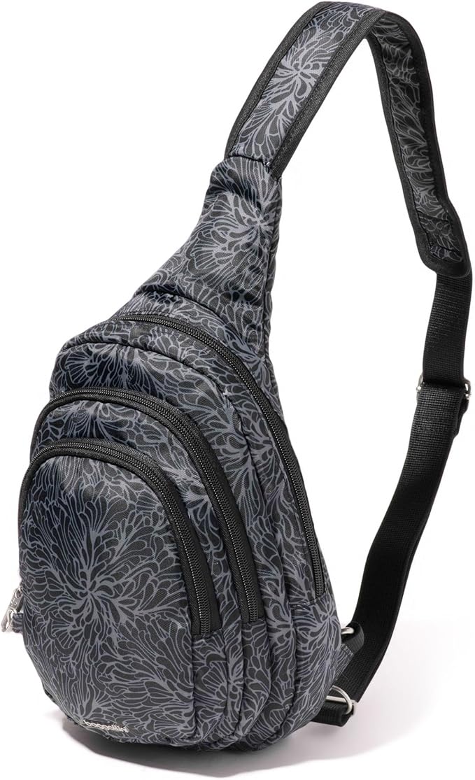 Baggallini Securtex® Anti-Theft Multi Zip Sling - Lightweight 8.6"x15.2" Travel Bag with Locking Zippers & RFID Protection