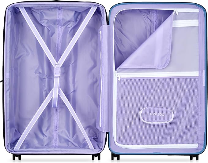 florence by mills Spin Me Away Hardside Expandable Luggage with Spinner Wheels, Zinc Blue, Checked-Large 29 Inch