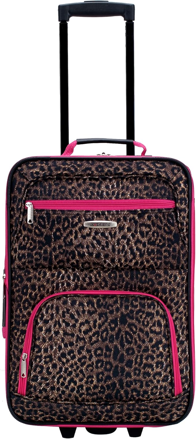 Rockland Jungle Softside Upright Luggage Set, Pink Leopard, 4-Piece Set (14/29/24/28)