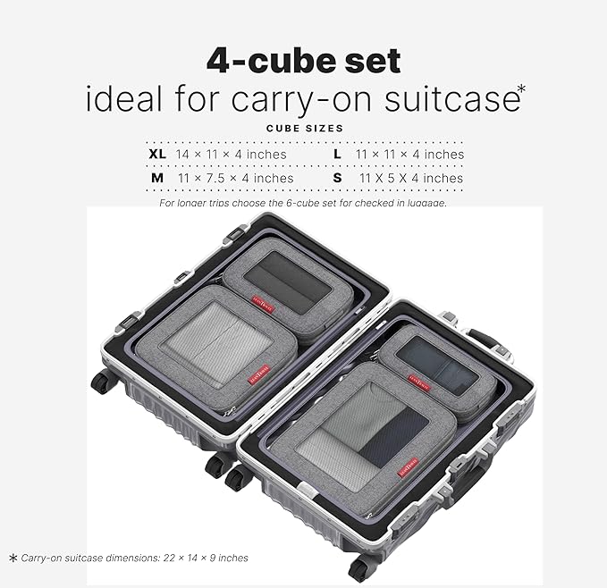 LeanTravel Premium Compression Packing Cubes for Travel - Suitcase Organizer Bags with Double Zipper & Breathable Mesh Panel - Space Saving Carry On Luggage Essentials (4-Pack, Grey)
