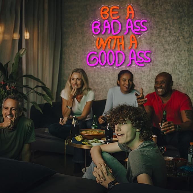 Be A Bad One With A Good One Neon Sign for Wall Decor Gym Light Up Sign with Adjusted Switch Usb Powered Pretty Letter Led Sign for Party Birthday Bar Pub Club Decoration(12.6 * 12.6 in)
