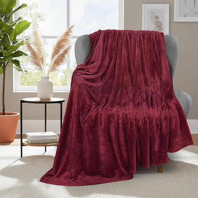 Utopia Bedding Fleece Blanket Throw Size Burgundy 300GSM Luxury Anti-Static Fuzzy Soft Microfiber Blanket for Couch, Sofa and Bed (50x60 Inch)