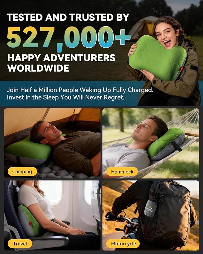 Hikenture Camping Pillow with Removable Cover - Ultralight Inflatable Pillow for Neck Lumbar Support - Upgrade Backpacking Pillow - Washable Travel Air Pillows for Camping, Hiking, Backpacking