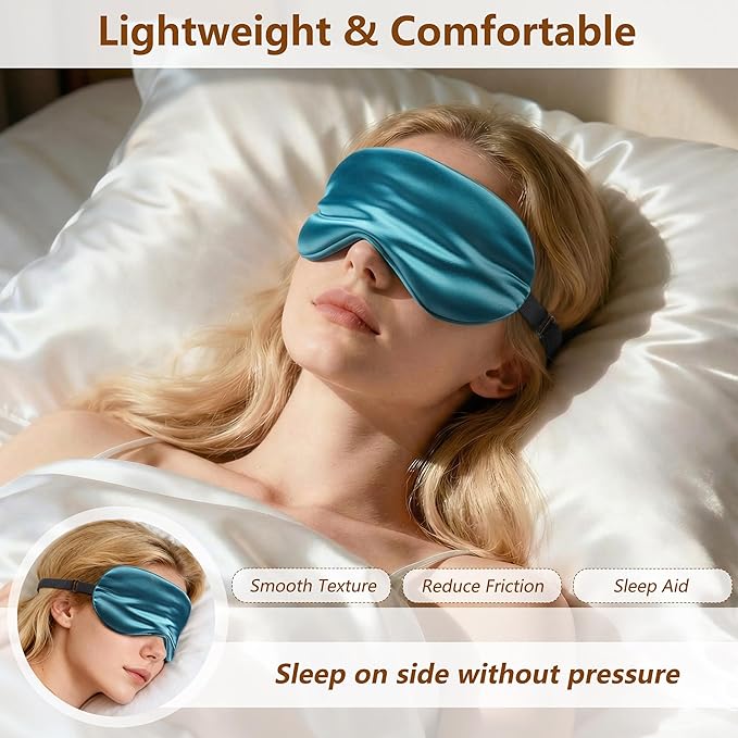 Sleep Mask Silk Eye Mask for Men Sleeping Mask, Adjustable Elastic Strap for Night Shading Sleep Mask, Soft and Comfortable for Both Men and Women (Peacock Blue)