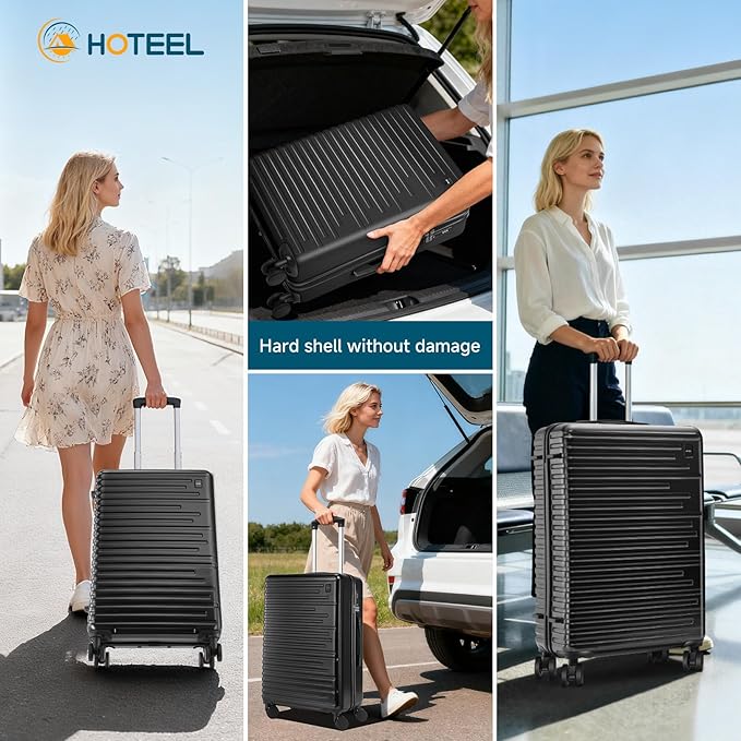 Hoteel Luggage Sets 5 Piece, 4-Year Warranty, Carry-On Luggage with Dual-Spinner Wheels, PC+ABS Hardside Suitcase Set with TSA Lock, Durable Large Suitcase, Black(20/24/28/DB/TB)