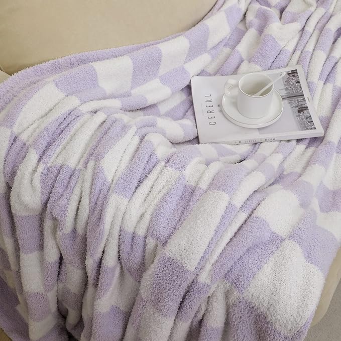 bearberry Fuzzy Checkerboard Grid Throw Blanket Soft Cozy Warm Microfiber Bed Blanket Decor for Couch Sofa Bed Travel Home (Purple, 60''x80'')