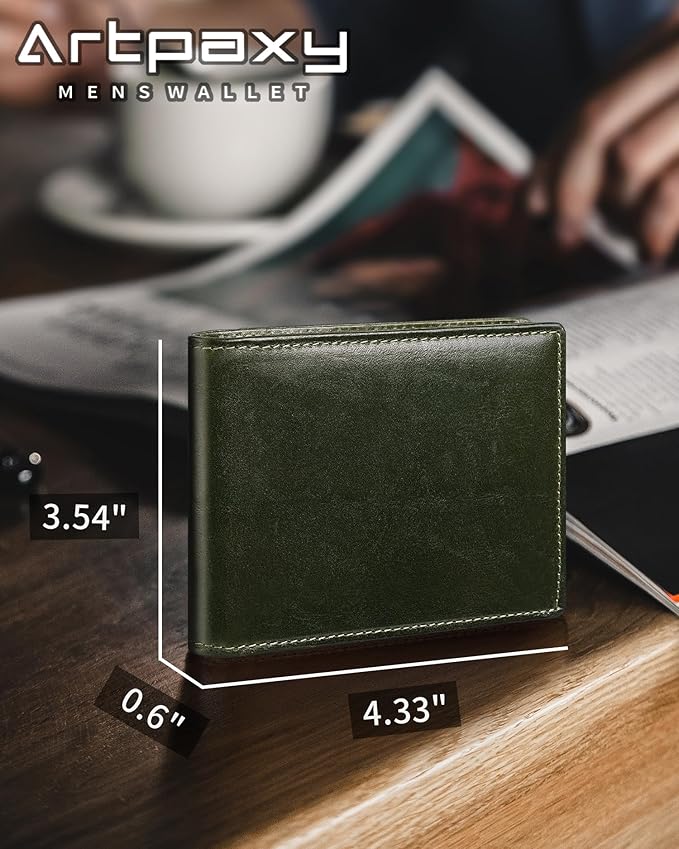 Artpaxy Mens Wallet Bifold Genuine Leather RFID Blocking Wallet for Men with 1 ID Windows 13 Card Holders 2 cash pockets 1 Gift Box