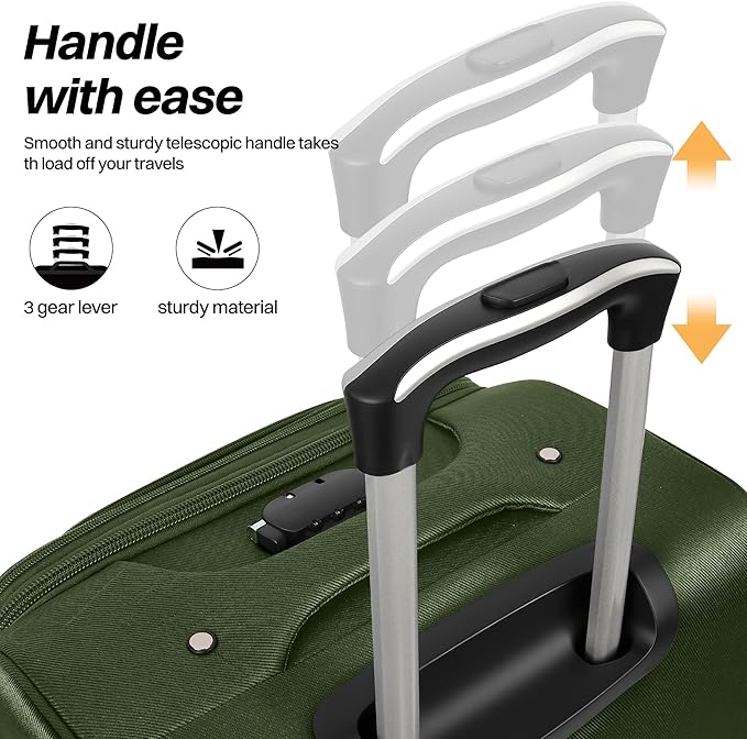 2-Piece Set Front Opening,Softside Luggage Sets w/Double Spinner Wheels Expandable Luggage,Lightweight Travel Luggage Rolling Suitcase w/LOCK（Green-Grey,20in/28in）