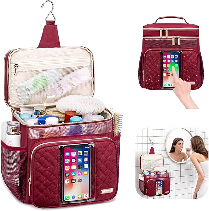 Large Toiletry Bag for Women Men,Bathroom Bag,Water Resistant Shower Bag,Makeup Bag,Portable Shower Caddy for College Dorm,Hanging Travel Toiletry Bag with Transparent Waterproof Phone Pocket