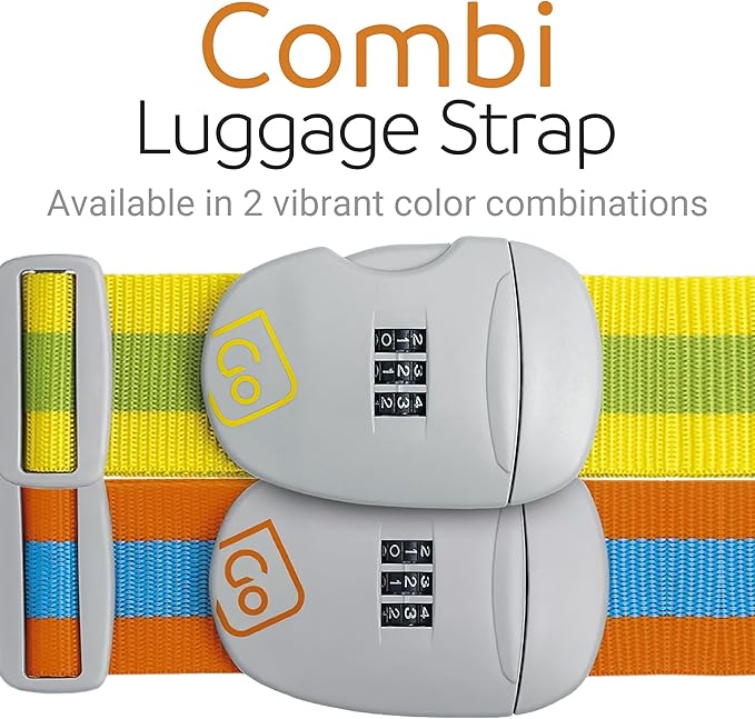Combi Luggage Strap, Fully Adjustable Luggage Straps for Suitcases and Bags, Secure 3-Dial Combination Lock with Sturdy Buckle, Travel Essentials, Yellow/Green
