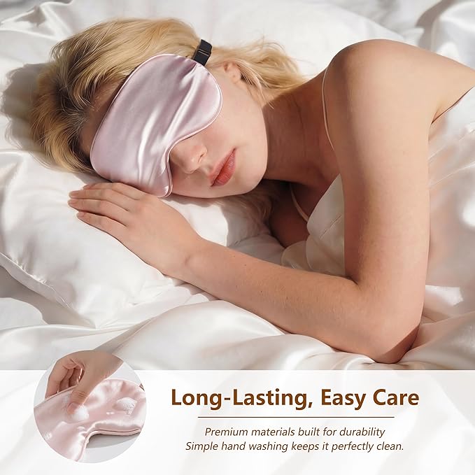 Sleep Mask Silk Eye Mask for Men Sleeping Mask, Adjustable Elastic Strap for Night Shading Sleep Mask, Soft and Comfortable for Both Men and Women(Pink)