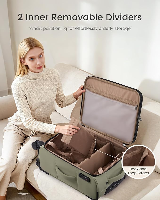 LOVEVOOK Carry On Luggage 22x14x9 Airline Approved, Softside Suitcase with Spinner Wheels for Men Women, 22 Inch Rolling Luggage with TSA Lock Multiple Compartments for Travel Business Trip