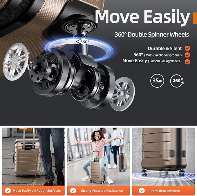 SHOWKOO Luggage Sets Expandable 100% PC Durable Suitcase Double Wheels TSA Lock 3pcs, Champagne