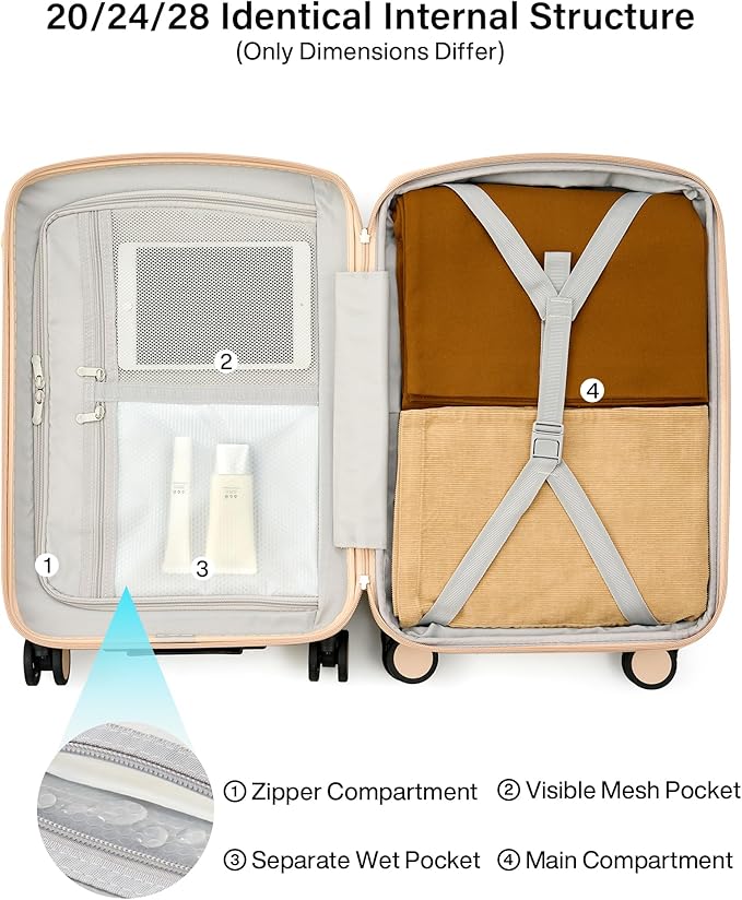 Hanke Expandable Carry On Luggage 22x14x9 Airline Approved, 20 Inch Hard Shell Suitcases with Wheels, Lightweight Travel Luggage Carry On Suitcase for Woman & Men with Tsa Lock(Cuba Sand)
