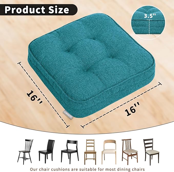 GOFORIT Memory Foam Cushion，Square Seat Cushions for Dining Chairs,Non-Slip Chair Pads with Removable Cover, 16'' x 16'',4 Pack,Blue