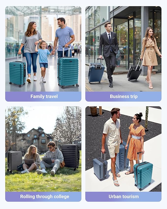 LIGHT FLIGHT Luggage Sets, 3 Piece Durable Suitcase Set with Spinner Wheels, 3 Pcs Hard Shell Lightweight Luggage with TSA Lock, Large Checked Travel Suitcases, 20/24/28 Inch,Teal Blue
