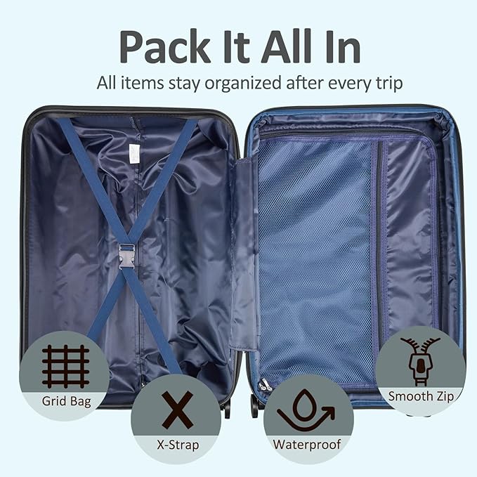 Carry on 20inch Luggage with Spinner Wheels, Lightweight PC+ABS Hard Shell Suitcases, Expandbale Storage & TSA Aprovel Lock