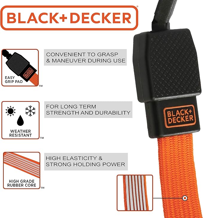 Black+Decker BDX1011-32PK Black/Orange 36" Flat Bungee Cord Straps, 32 Pack