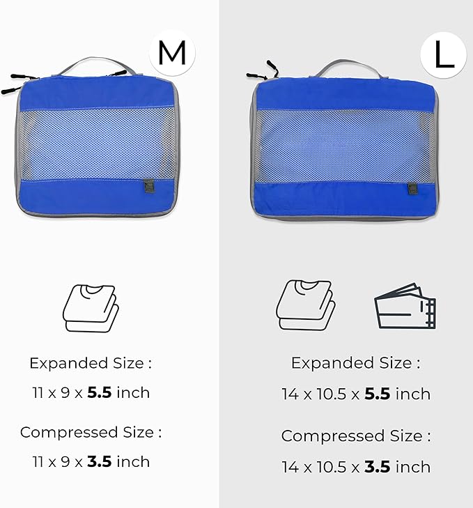 Lewis N. Clark ElectroLight Expandable Compression-Packing Cube + Travel Organizer for Luggage, Suitcase or Carry On with Smart Design Grab Handle & Breathable Mesh, 2-Pack (1 Med, 1 Lrg), Dark Blue