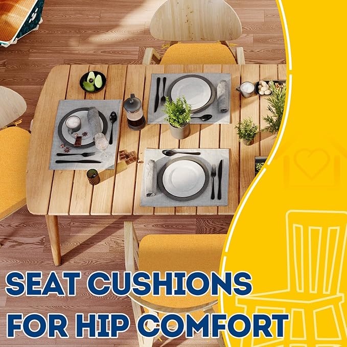 AAAAAcessories D-Shaped Chair Cushions, 2" Thick Dining Chair Pads with Ties and Removable, Machine-Washable Cover, 17" x 16", Set of 6, Golden Yellow