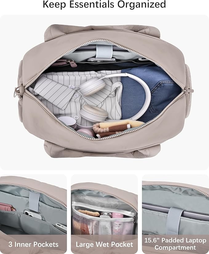 oscaurt Gym Bag for Women Puffer Duffle Bag for Travel Water Resistant Carry On Weekender Overnight Duffel Dance Bag with Shoe Compartment
