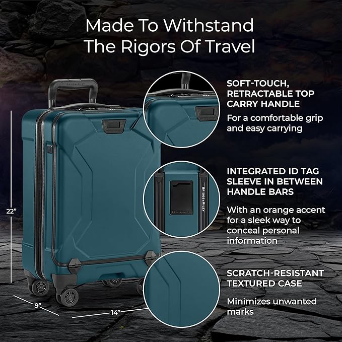 Briggs & Riley Domestic 22" Carry On Spinner - Luggage for Travel, Suitcases with Wheels, Hardside Rolling Bag for Men & Women, Self-Repairing Zipper - Torq Collection, Ocean
