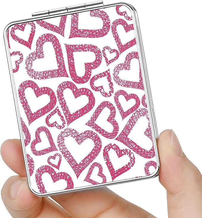 Pocket Mirror, Small Travel Mirror with Magnification, Portable Double-Sided Magnifying Cosmetic Mirror for Daily (Love)