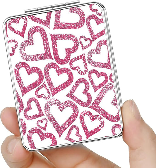 Pocket Mirror, Small Travel Mirror with Magnification, Portable Double-Sided Magnifying Cosmetic Mirror for Daily (Love)