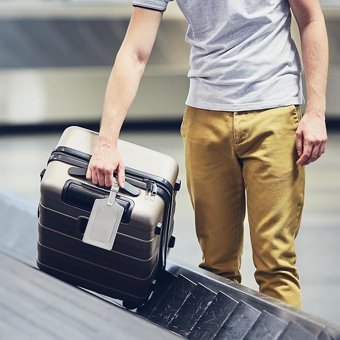 Travelambo Luggage Tags for Suitcases PU Leather Travel Tags Bag Tags Privacy Protection Travel Essentials