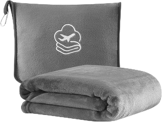 Travel Blanket, Soft 2-in-1 Airplane Blanket, 65x40 Inches, Travel Essentials Car Blanket with Luggage Sleeve & Backpack Clip (Light Grey)